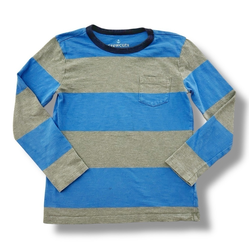 Crewcuts | Wide Stripe Long Sleeve Tee (S) 💙🩶💙